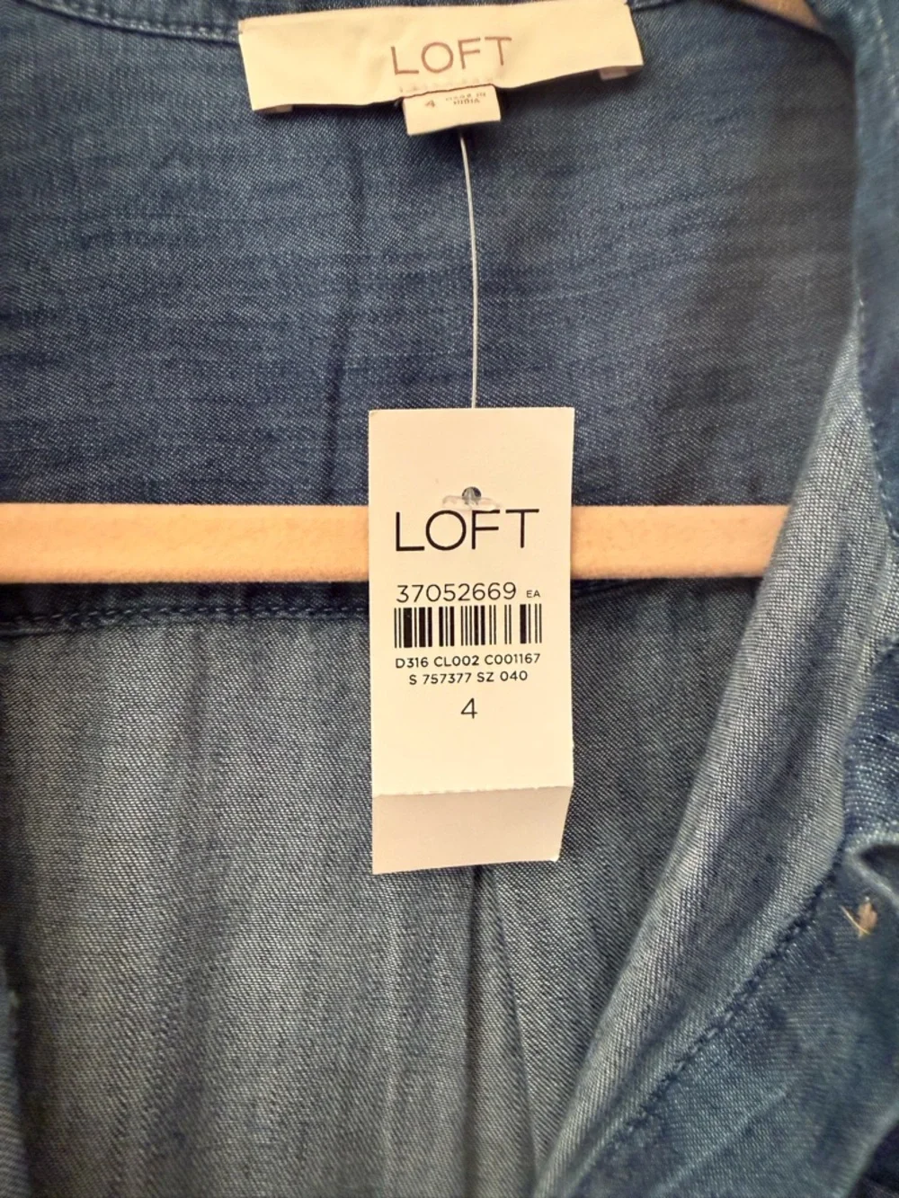 LOFT Chambray Button-Front Shirt Dress in Medium Blue - Picture 3 of 4